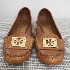 Brown leather and gold Tory Burch loafers